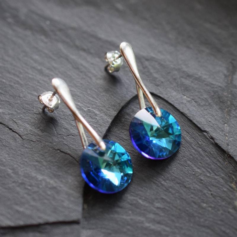 925 Ohrstecker Ohrhänger Mit Rivoli N Blau von froschtritsche