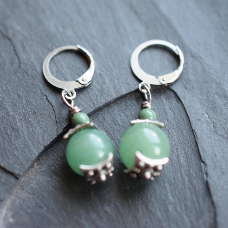 Aventurin Ohrringe Silberfarben Edelstahl von froschtritsche