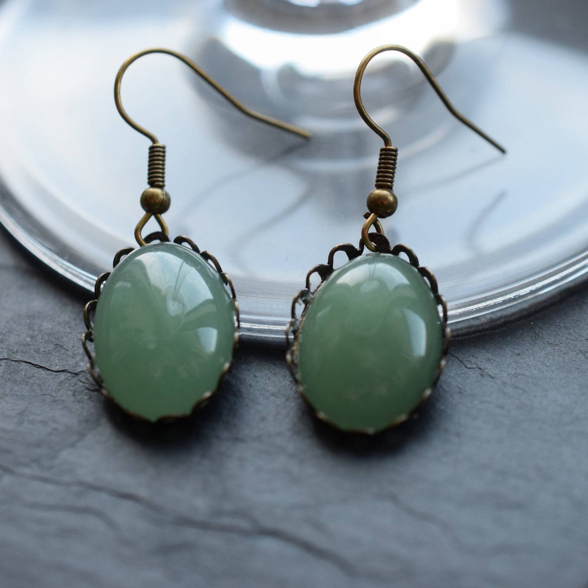 Cabochon Ohrringe Mit Aventurin Quartz 18mmx13mm von froschtritsche