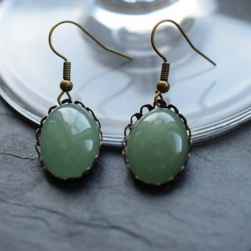 Cabochon Ohrringe Mit Aventurin Quartz 18mmx13mm von froschtritsche