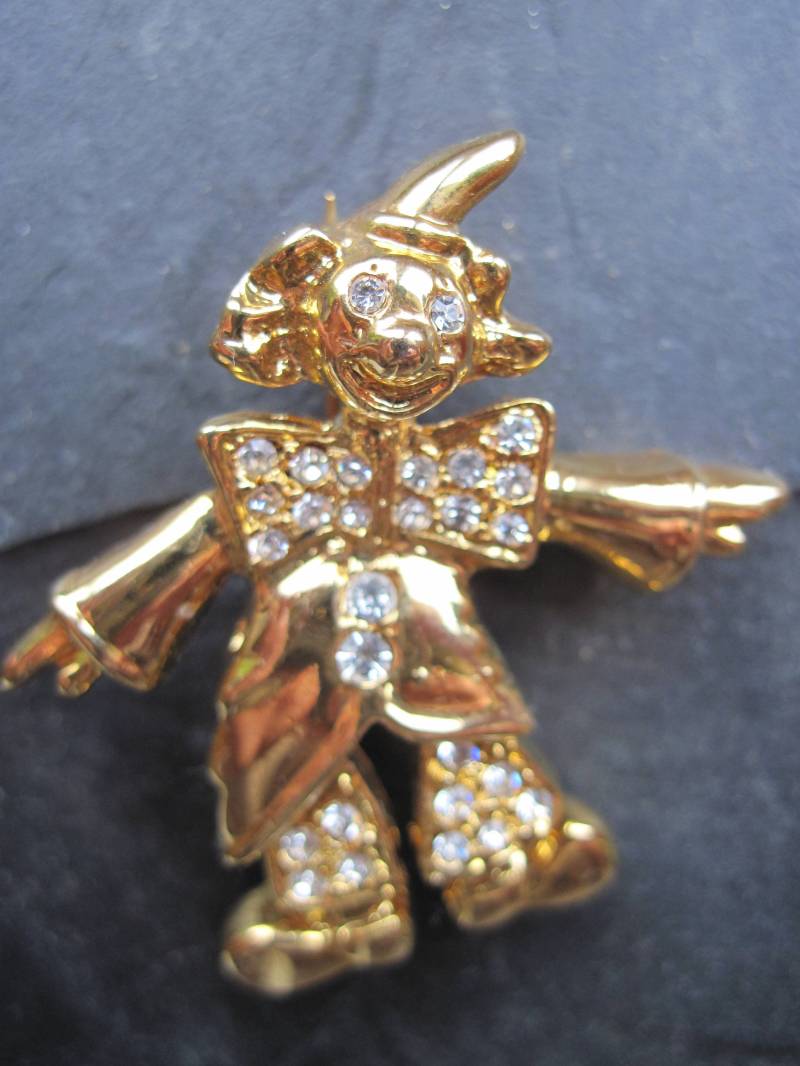 Goldenfarben Clown Strassbrosche Harlekin 1980Er Vintage Goldenfarben Clown Strassbrosche Harlekin 1980Er Vintage von froschtritsche
