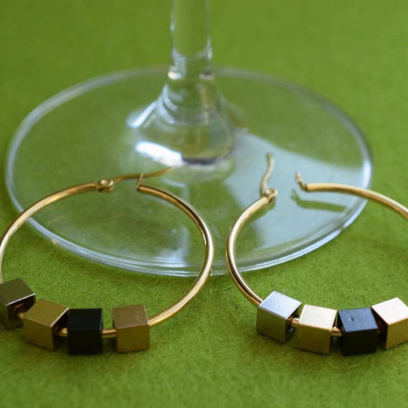 Grosse Creolen Mit Würfelperlen 44mm Edelstahl von froschtritsche