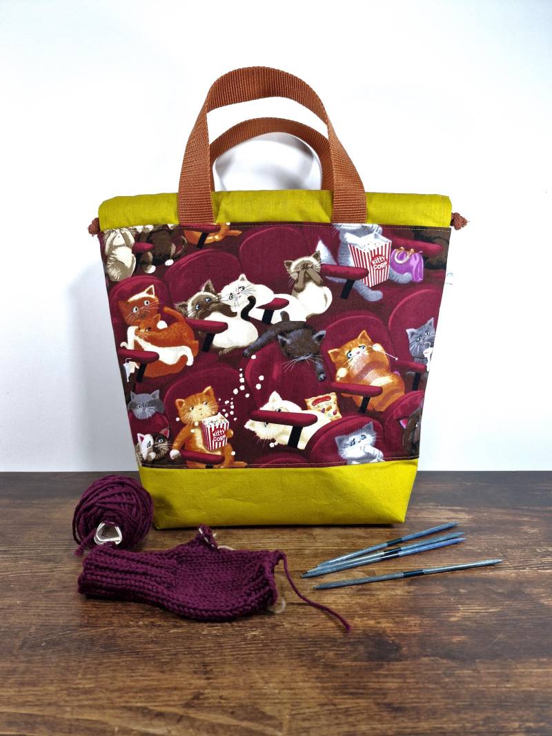 Projekttasche Katzen Im Kino Mit Tunnelzug 4 Größen Stricken Häkeln von frostpfoetchen