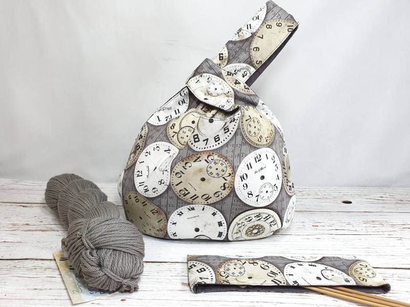 strickprojekttasche Mit Uhren Grau von frostpfoetchen