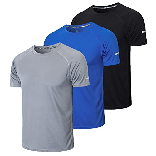 3er Pack Sport Tshirts Herren Funktionsshirt Sport Shirt Männer Schnelltrocknend Trainingsshirt Fitness Sportshirt Laufshirt Kurzarm Herren Atmungsaktive T-Shirt(520) Black Gray Blue-3XL von frueo