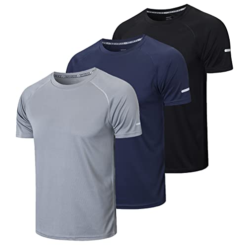 3er Pack Sport Tshirts Herren Funktionsshirt Sport Shirt Männer Schnelltrocknend Trainingsshirt Fitness Sportshirt Laufshirt Kurzarm Herren Atmungsaktive T-Shirt(520) Black Grey Navy-2XL von frueo