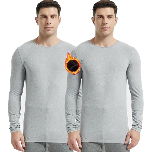 frueo 2er Herren Innenfleece Thermounterhemd Weich Warmes Oberteil Underwear Men Warm Komfort Funktionswäsche Thermo Unterhose(JJ004)-2Gray-L von frueo