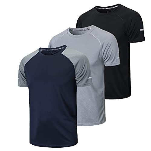 3er Pack Sport Tshirts Herren Funktionsshirt Sport Shirt Männer Schnelltrocknend Trainingsshirt Fitness Sportshirt Laufshirt Kurzarm Herren Atmungsaktive T-Shirt(5286) Black Gray Navy-S von frueo