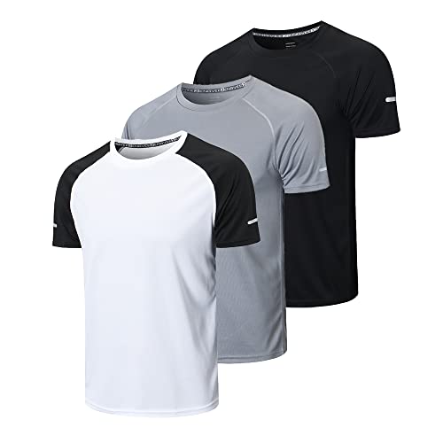 3er Pack Sport Tshirts Herren Funktionsshirt Sport Shirt Männer Schnelltrocknend Trainingsshirt Fitness Sportshirt Laufshirt Kurzarm Herren Atmungsaktive T-Shirt(5286) Black Gray White-2XL von frueo