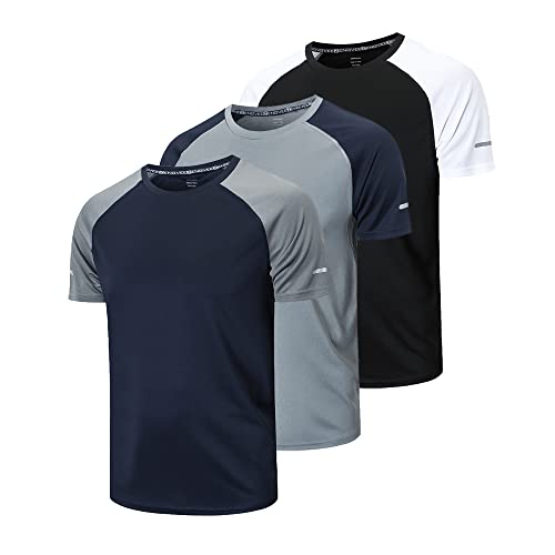 3er Pack Sport Tshirts Herren Funktionsshirt Sport Shirt Männer Schnelltrocknend Trainingsshirt Fitness Sportshirt Laufshirt Kurzarm Herren Atmungsaktive T-Shirt(20086) Black Gray Nave-2XL von frueo