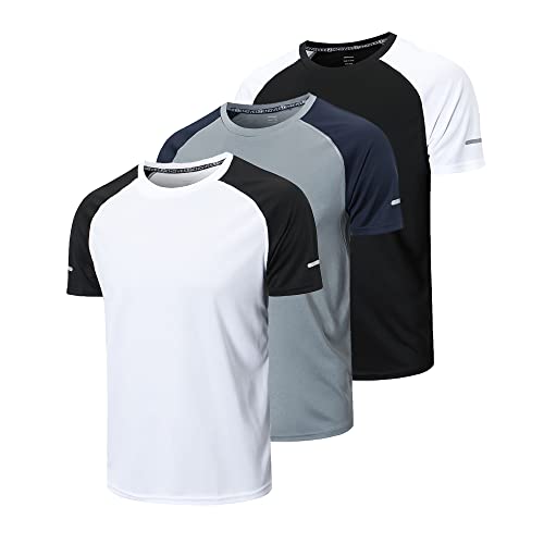 3er Pack Sport Tshirts Herren Funktionsshirt Sport Shirt Männer Schnelltrocknend Trainingsshirt Fitness Sportshirt Laufshirt Kurzarm Herren Atmungsaktive T-Shirt(20086) Black Gray White-XL von frueo