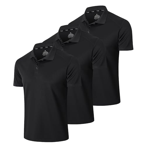 Gaiatiger 3er Pack Poloshirt Herren Kurzarm Schlank Leicht T-Shirt mit lässigem Kragen Atmungsaktiv Hygroskopisch Poloshirts für Herren Golf Polo Shirts männer(0427) 3Black-2XL von frueo