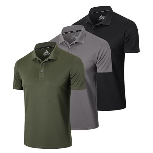 Gaiatiger 3er Pack Poloshirt Herren Kurzarm Schlank Leicht T-Shirt mit lässigem Kragen Atmungsaktiv Hygroskopisch Poloshirts für Herren Golf Polo Shirts männer(0427) Black Grey Green-3XL von frueo