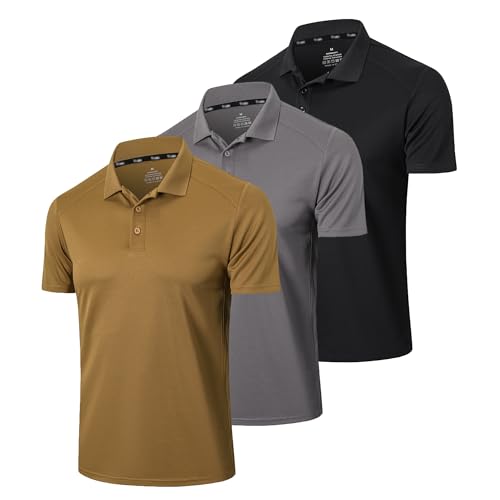 Gaiatiger 3er Pack Poloshirt Herren Kurzarm Schlank Leicht T-Shirt mit lässigem Kragen Atmungsaktiv Hygroskopisch Poloshirts für Herren Golf Polo Shirts männer(0427) Black Grey Khaki-2XL von frueo