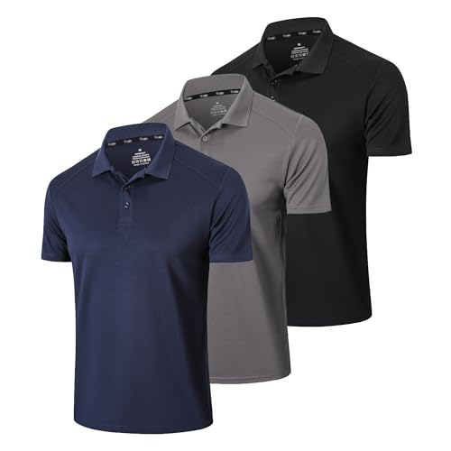 Gaiatiger 3er Pack Poloshirt Herren Kurzarm Schlank Leicht T-Shirt mit lässigem Kragen Atmungsaktiv Hygroskopisch Poloshirts für Herren Golf Polo Shirts männer(0427) Black Grey Navy-3XL von frueo