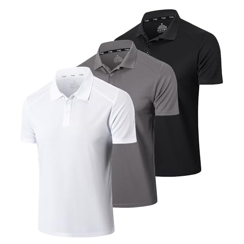 Gaiatiger 3er Pack Poloshirt Herren Kurzarm Schlank Leicht T-Shirt mit lässigem Kragen Atmungsaktiv Hygroskopisch Poloshirts für Herren Golf Polo Shirts männer(0427) Black Grey White-2XL von frueo