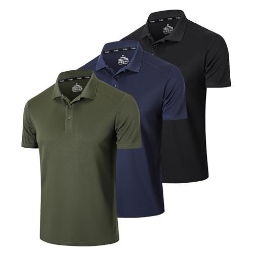 Gaiatiger 3er Pack Poloshirt Herren Kurzarm Schlank Leicht T-Shirt mit lässigem Kragen Atmungsaktiv Hygroskopisch Poloshirts für Herren Golf Polo Shirts männer(0427)-Black Navy Green-S von Gaiatiger