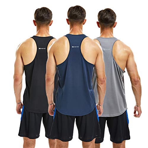 frueo Fitness Stringer Tank Top Herren/Schnell trocknende &Funktionsshirt Y-Back Gym Fitness Trägershirt,Männer Muskelshirt Training Achselshirt,20418,Black Gray Navy,L von frueo