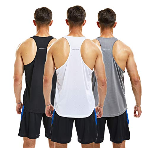 frueo Fitness Stringer Tank Top Herren/Schnell trocknende &Funktionsshirt Y-Back Gym Fitness Trägershirt,Männer Muskelshirt Training Achselshirt,20418,Black Gray White,M von frueo