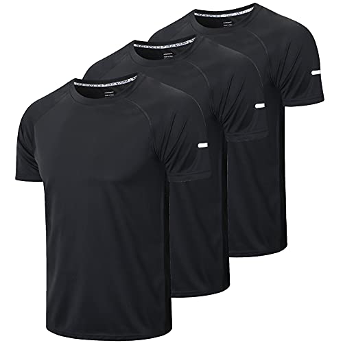 frueo Herren 3er-Pack Workout-Shirts Dry Fit Feuchtigkeitstransport Kurzarm Mesh Athletic T-Shirts, 0520 3 x Schwarz, 4X-Groß von frueo