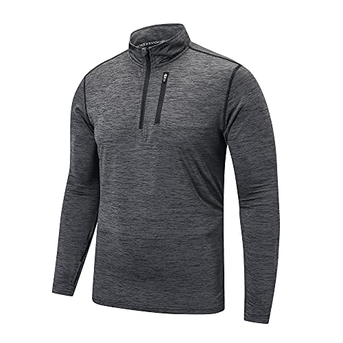 frueo Sportshirt Herren Langarm Half Zip Atmungsaktiv Laufshirt,Langarm Funktionsshirt für Männer Gym Running Trainingsshirt Mit Reißverschlusstasche,1606,Black-S von frueo