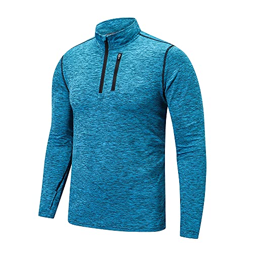 frueo Laufshirt Herren Langarm Half Zip Atmungsaktiv Sportshirt,Langarm Funktionsshirt für Männer Gym Running Langärmlige Trainingsshirt Mit Reißverschlusstasche,1606,Blue-2XL von frueo