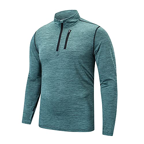 frueo Funktionsshirt Herren Langarm Half Zip Atmungsaktiv Laufshirt,Langarm Sportshirt für Männer Gym Running Trainingsshirt Mit Reißverschlusstasche,1606,Green-M von frueo