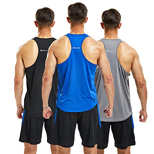 frueo Fitness Stringer Tank Top Herren/Schnell trocknende &Funktionsshirt Y-Back Gym Fitness Trägershirt,Männer Muskelshirt Training Achselshirt,20418,Black Gray Blue,L von frueo