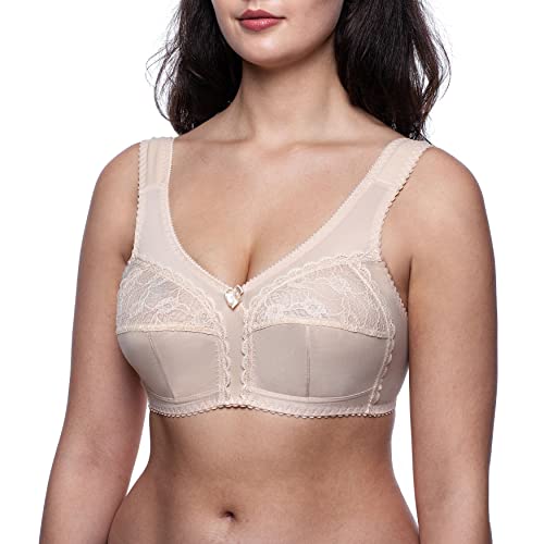 Frugue Damen Full Cup Stütz BH ohne Bügel Nicht Gepolsterter Soft Spitzen. Gr.-100E, Beige von frugue