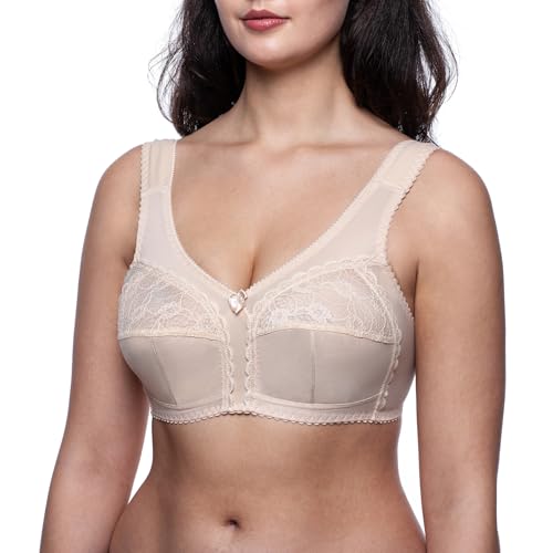 Frugue Damen Full Cup Stütz BH ohne Bügel Nicht Gepolsterter Soft Spitzen. Gr.-75G, Beige von frugue