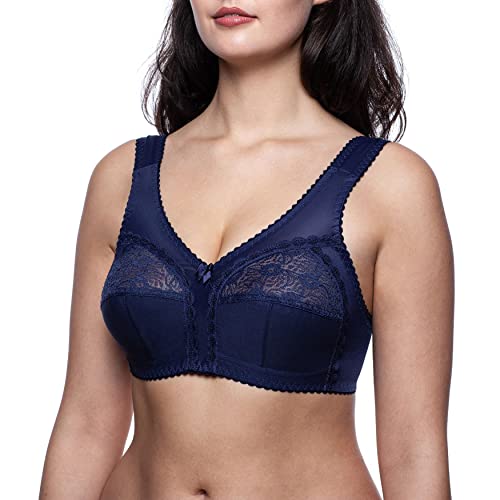 Frugue Damen Full Cup Stütz BH ohne Bügel Nicht Gepolsterter Soft Spitzen. Gr.-85J, Blau von frugue