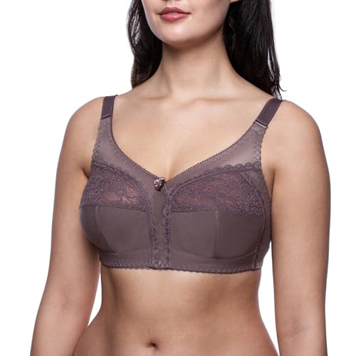 Frugue Damen Full Cup Stütz BH ohne Bügel Nicht Gepolsterter Soft Spitzen. Gr.-90D, Grau von frugue