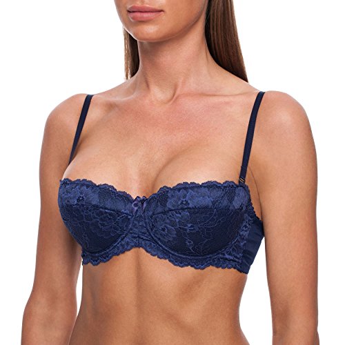 frugue Damen Balconette Push-Up BH Multiway-Trägern / abnehmbaren Trägern, Trägerloser-BH mit Bügel, Push-up-BH Extrem- Gr. 70A, Blau von frugue