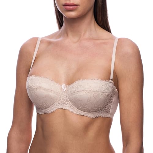 frugue Damen Balconette Push-Up BH Multiway-Trägern / abnehmbaren Trägern, Trägerloser-BH mit Bügel, Push-up-BH Extrem- Gr. 70B, Nude von frugue