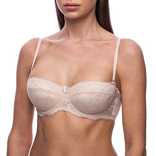 frugue Damen Balconette Push-Up BH Multiway-Trägern / abnehmbaren Trägern, Trägerloser-BH mit Bügel, Push-up-BH Extrem- Gr. 70C, Nude von frugue