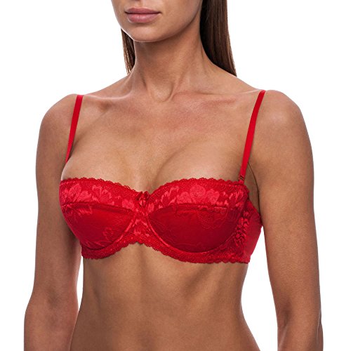 frugue Damen Balconette Push-Up BH Multiway-Trägern / abnehmbaren Trägern, Trägerloser-BH mit Bügel, Push-up-BH Extrem- Gr. 70C, Rot von frugue