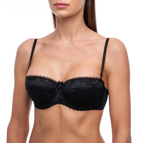 frugue Damen Balconette Push-Up BH Multiway-Trägern / abnehmbaren Trägern, Trägerloser-BH mit Bügel, Push-up-BH Extrem- Gr. 70C, Schwarz von frugue