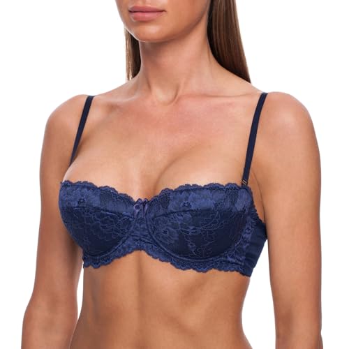 frugue Damen Balconette Push-Up BH Multiway-Trägern / abnehmbaren Trägern, Trägerloser-BH mit Bügel, Push-up-BH Extrem- Gr. 70D, Blau von frugue