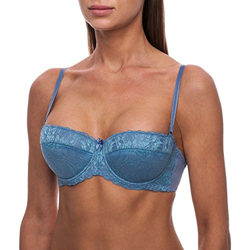 frugue Damen Balconette Push-Up BH Multiway-Trägern / abnehmbaren Trägern, Trägerloser-BH mit Bügel, Push-up-BH Extrem- Gr. 70D, Hellblau von frugue