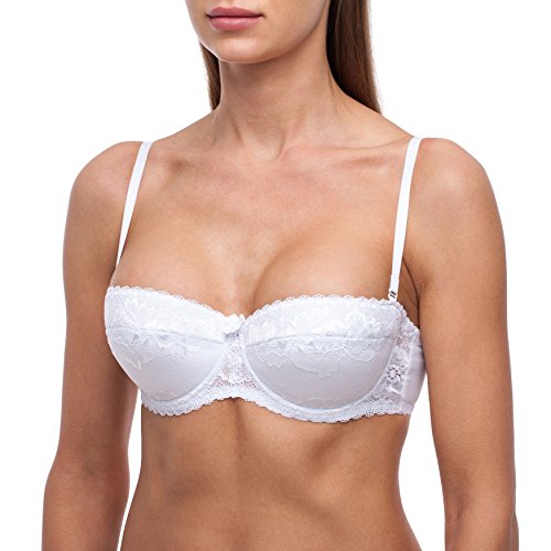 frugue Damen Balconette Push-Up BH Multiway-Trägern / abnehmbaren Trägern, Trägerloser-BH mit Bügel, Push-up-BH Extrem- Gr. 75D, Weiß von frugue