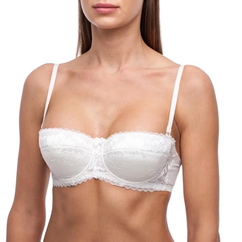 frugue Damen Balconette Push-Up BH Multiway-Trägern / abnehmbaren Trägern, Trägerloser-BH mit Bügel, Push-up-BH Extrem- Gr. 85D, Elfenbein von frugue