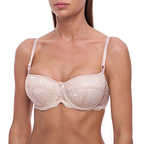 frugue Damen Dirndl Push Up BH - mit Bügel - Spitzen Sexy BH Beige EU 90E von frugue