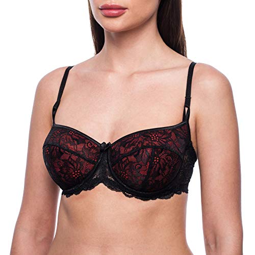 frugue Damen Dirndl Push Up BH - mit Bügel - Spitzen Sexy BH Dunkelrot EU 90C von frugue