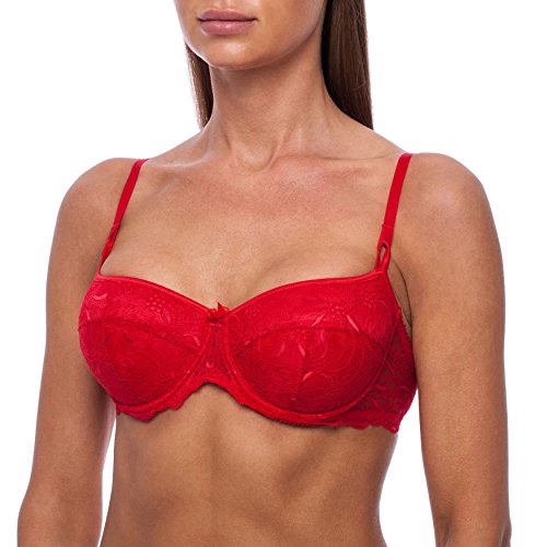 frugue Damen Dirndl Push Up BH - mit Bügel - Spitzen Sexy BH Rot EU 75F von frugue