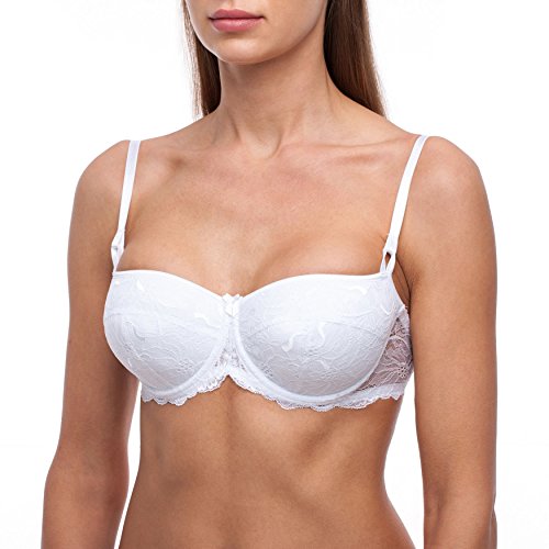 frugue Damen Dirndl Push Up BH - mit Bügel - Spitzen Sexy BH Weiß EU 90F von frugue