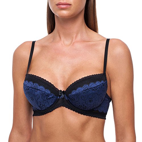 frugue Damen Push-up BH T-Shirt-BH, mit Bügel Halfcup, Push-up-BH: Gr. 80D, Dunkelblau von frugue