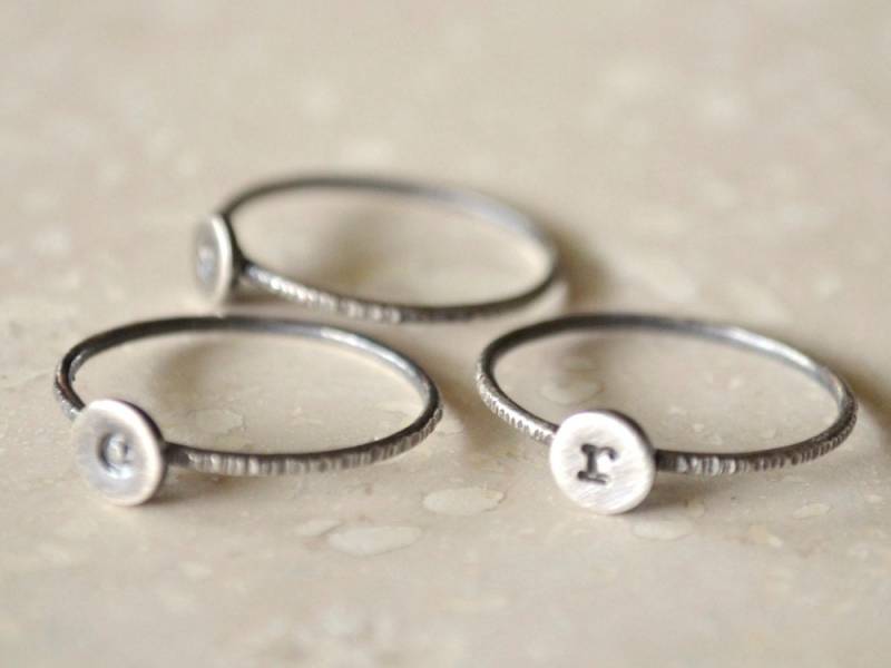 Gestapelte Erste Ringe - Sterling Silber Set Von Drei | 3, Initial Ring, Personalisiert, Custom, Monogramm Ring Gestapelte Erste Ringe - Sterling Silber Set Von Drei | 3, Initial Ring, Personalisiert, Custom, Monogramm Ring von fruitionjewelry