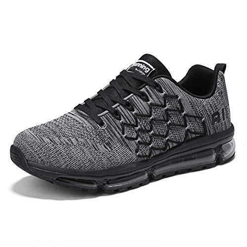 frysen Herren Damen Sportschuhe Laufschuhe mit Luftpolster Turnschuhe Profilsohle Sneakers Leichte Schuhe 1643 Black Gray 44 von frysen