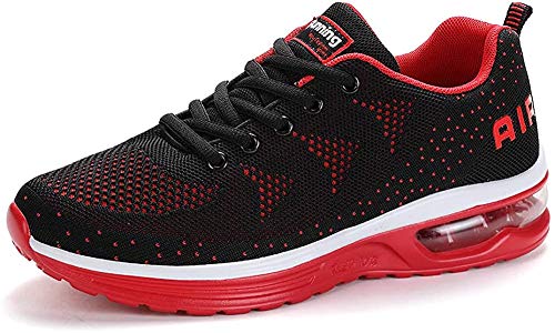 frysen Herren Damen Sportschuhe Laufschuhe mit Luftpolster Turnschuhe Profilsohle Sneakers Leichte Schuhe BlackRed 45 von frysen