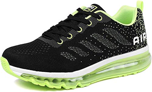 frysen Herren Damen Sportschuhe Laufschuhe mit Luftpolster Turnschuhe Profilsohle Sneakers Leichte Schuhe Blackgreen 45 von frysen